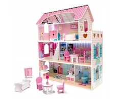 Doll House Medinis lėlių namas, 3 aukštų, su LED apšvietimu ir baldų komplektu