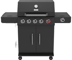 Dujinė kepsninė, 6 degikliai + infraraudonųjų spindulių šoninis degiklis, 19.5 kW, juodo plieno, lauko/sodo, nešiojama, šeimyninė, BBQ grilis