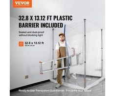 Dulkių užtvaros stulpai, 3,04 metro, su magnetiniu užtrauktuku, vidaus apdailai, dažymui, teleskopiniai stulpai, plastikinė plėvelės dulkių užtvara