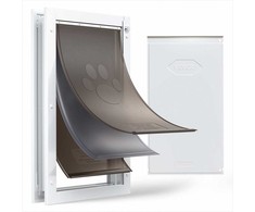 Dureles sunims, X-Large su trimis magnetiniais atvartais ir metaliniu remu, tvirta oro salygoms atspari konstrukcija vidaus ir lauko durims, lengvas montavimas, baltos sunu dureles