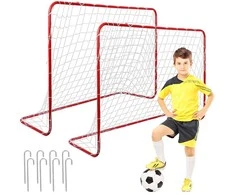 Dveji futbolo vartai vaikams, raudoni, plieniniai, sodo, 122x183x61 cm, futbolo varteliai, lauko žaidimams, treniruotėms