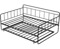 Vevor Dvigulė metalinė lova su ištraukiama dalimi, 2in1 daugiafunkcinė sofa lova, juoda, svečių lova