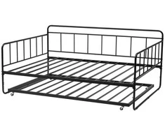 Vevor Dvigulė metalinė lova su ištraukiama dalimi, 2in1 daugiafunkcinė sofa lova, juoda, svečių lova