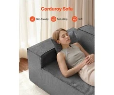 Dvivietė sofa, velvetinė sofa su kišeninėmis spyruoklėmis, nereikia surinkti, pilka maža sofa svetainei, miegamajam, biurui, minkštas baldas