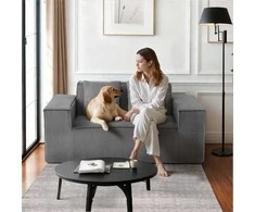 Dvivietė sofa, velvetinė sofa su kišeninėmis spyruoklėmis, nereikia surinkti, pilka maža sofa svetainei, miegamajam, biurui, minkštas baldas