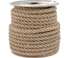 Džiuto virvė 20 mm, 50 m, statyboms, 3 gijų susukta virvė, natūralaus pluošto virvė, pramoninė virvė