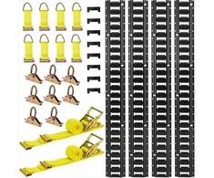 E-Track krovinių tvirtinimo bėgių rinkinys garažams furgonams priekaboms motociklams, 4 vnt. 2.3 m bėgiai, 26 dalių komplektas su diržais ir priedais, krovinių tvirtinimo sistema, transporto priemonių bėgiai