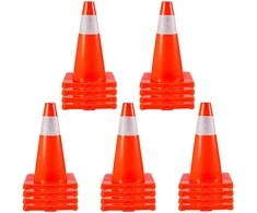 Eismo kūgiai 20 vnt., 45.7 cm, PVC pagrindas, oranžiniai, su atšvaitais, statyboms, aikštelėms, keliams, automobilių statymui