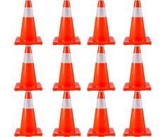 Eismo saugumo kūgiai 45,7 cm, PVC pagrindas, oranžiniai atšvaitiniai, 12 vnt. pavojaus kūgiai parkavimui