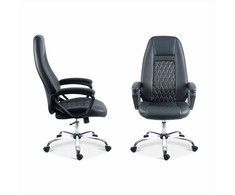 Ekologinės odos biuro kėdė, reguliuojamo aukščio, ergonomiško dizaino, chromuotas pagrindas, patogus sėdėjimas