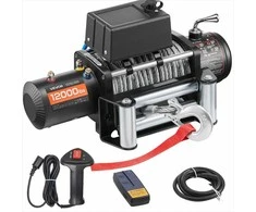 Elektrinė gervė visureigiams, džipams, priekaboms ir valtims vilkti, 5400 kg keliamoji galia, 12V DC su plieniniu lynu, belaidis ir laidinis nuotolinio valdymo pultas, bekelės gervė