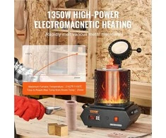 Elektrinė krosnelė Elektrinė metalo lydymo krosnis 1350W 1150°C, skaitmeninė krosnis auksui, sidabrui, variui ir aliuminiui, juvelyrikos liejimo įranga su tigliais, žnyplėmis ir pirštinėmis