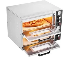 Elektrinė krosnelė Elektrinė picos krosnelė, dviejų aukštų komercinė stalviršio, 450℃ maks. temp., nepriklausomas valdymas, vidaus krosnelė namams ir restoranams