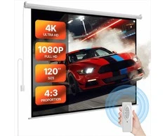 Projektorius Elektrinis projektoriaus ekranas 3048 mm, 4:3, su nuotolinio valdymo pultu, tvirtinamas prie sienos, automatinis kino ekranas namams ir biurui