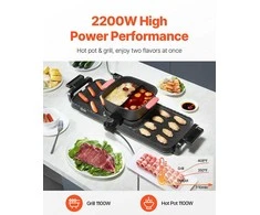 Elektrinis puodas-grilis 2300W 3.25L, dvigubas valdymas, nerūkantis, šeimai, kepsninė, karšto puodo rinkinys