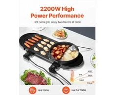 Elektrinis puodas su kepsnine, 2200W 2-in-1 bedūmis korėjietiško stiliaus BBQ Shabu Shabu puodas, dvigubas temperatūros valdymas, neprideganti keptuvė 1-6 asmenims, elektrinis grilis su puodu, stalo kepsninė