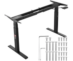 Elektrinis reguliuojamo aukščio stovimo stalo rėmas, dviejų variklių, 65-129 cm, juodas, reguliuojamas stovimas stalas, ergonomiškas darbo stalas, biuro stalas