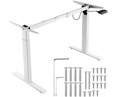 Elektrinis reguliuojamo aukščio stovimo stalo rėmas, baltas plieno, ergonomiškas, biuro stalas, stovimas-sėdimas konverteris, darbo vieta