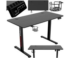 Elektrinis žaidimų stalas Shadow Gamer 1.0, juodas, 120 cm, reguliuojamas aukštis, ergonomiškas žaidimų stalas, kompiuterio stalas, konsolės stalas