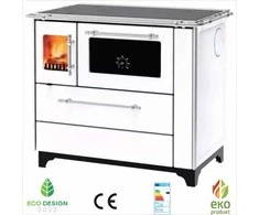 Emaliuota malkinė viryklė, 5 kW, su orkaite, atitinkanti Eco Design 2022, balta virtuvės viryklė, efektyvus šildymas ir maisto gaminimas