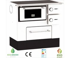 Emaliuota malkomis kūrenama viryklė, 5 kW, su orkaite ir plieninėmis kaitvietėmis, efektyvus šildymas virtuvėms ir namams