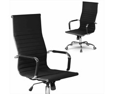 Ergonomiška biuro kėdė, modernaus dizaino, juoda dirbtinė oda, reguliuojamas aukštis, pasukama kėdė namų biurui