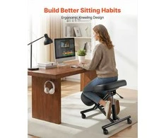 Ergonomiška klūpėjimo kėdė su ratukais namų biurui ar meditacijai, reguliuojamas aukštis su storomis putų pagalvėlėmis, mobili X formos laikysenos kėdė nugaros skausmui mažinti, ortopedinė kėdė