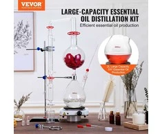 Eterinių aliejų distiliavimo rinkinys, 2000 ml, su kaitinimo plokšte, laboratorinis stiklas