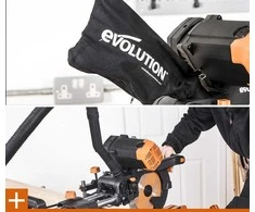 Evolution Skersinis pjūklas medienai ir metalui pjauti, su lazeriniu kreipikliu, 255 mm diskas, skersinio pjovimo pjūklas, kombinuotas skersinis pjūklas