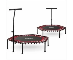 Fitneso batutas, su rankena, 127 cm šešiakampis, raudonas mini batutas namų naudojimui