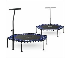 Fitneso batutas su rankena, 127 cm šešiakampis, mėlynas mini batutas namų naudojimui, vidaus kardio batutas