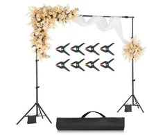Fono stovo komplektas 213 x 300 cm, vakarėliams ir fotostudijai, reguliuojama fono palaikymo sistema, juodas fotografijos stovas