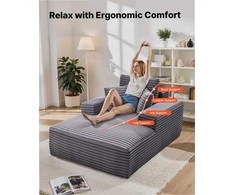 Fotelis Gultas, vidinis jogai ir masažui, moderni minkšta didelė skaitymo kėdė su pagalvėlėmis ir porankiais, sofa su gilia sėdyne, pilka, poilsio baldas