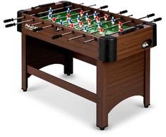Futbolo stalas namams, su MDF žaidimo lauku, tamsiai rudas stalo futbolas, futbolo stalas vaikams, stalo futbolo žaidimas