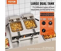 Gruzdintuvė Komercinis elektrinis gilus fryer restoranui, dvigubas bakas 8.5 litrų, 3000W stalviršis fryer, reguliuojama temperatūra gilus riebalų fryer, didelės talpos komercinis fryer
