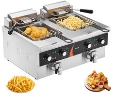 Gruzdintuvė Komercinis elektrinis gilus fryer restoranui, dvigubas bakas 8.5 litrų, 3000W stalviršis fryer, reguliuojama temperatūra gilus riebalų fryer, didelės talpos komercinis fryer