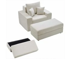 Gultas vidaus naudojimui, padidinta velvetinė skaitymo kėdė su pufu, gili sėdynė, modulinė sofa poilsiui, minkštas fotelis
