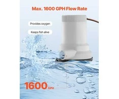 Gyvo vandens siurblys valčiai 12V 1600GPH, su dvigubais įvadais, ABS korpusu, gyvų žuvų aeravimo siurblys, valties aeravimo siurblys
