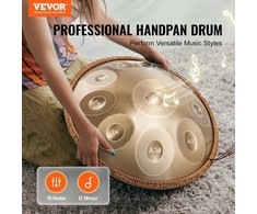 Handpan būgnas 22 colių, 10 natų, D minor, plieno mušamasis instrumentas su plaktuku, liežuvinis būgnas, tank drum