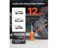 Hidraulinis butelinis keltuvas 12 t automobiliams SUV ir žemės ūkio technikai, tvirtas oranžinis keltuvas, 12 t hidraulinis domkratas, butelinis domkratas, sunkiasvoris keltuvas