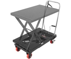 Hidraulinis keltuvas 230 kg, 720 mm, rankinis, 1 žirklė, 4 ratai, su neslystančiu padu, juodas, krovinių vežimėlis, platforminis vežimėlis