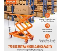 Hidraulinis keltuvas 350 kg, 1530 mm, rankinis, žirklinis, dvigubas, 90,5x51 cm platforma, 4 ratukai, krovinių vežimėlis, platforminis vežimėlis