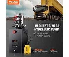 Hidraulinis siurblys dvigubo veikimo savivarcčiams, 15 kvartų rezervuaras, 12V DC 1.6kW galios blokas, 3200 psi hidraulinis maitinimo blokas, hidraulinis keltuvo siurblys