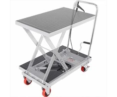Hidraulinis žirklinis kėlimo stalas vežimėlis, 230 kg galia, 720 mm kėlimo aukštis, rankinis keltuvas su 4 ratais ir neslystančiu padu, sandėlio įranga medžiagų krovimui