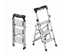 Home Ladder 3 laiptelių aliuminio kopėčios, sulankstomos ir nešiojamos, platūs neslystantys laipteliai, patogi rankena, 150 kg keliamoji galia, sidabrinės buitinės kopėčios virtuvei ir biurui