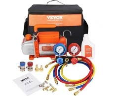 HVAC vakuuminio siurblio rinkinys, 100 l/min 1/5 AG AC šaltnešio atgavimo įrankis, skirtas R134a, R1234yf, su kolektoriaus manometru ir 3 spalvų žarna