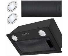 Įmontuojamas gartraukis, 60 cm, juodas, virtuvei, efektyvi ventiliacija, su LED apšvietimu