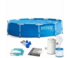 Intex Karkasinis sodo baseinas, 305 x 76 cm, su pompa ir filtru, apvalus šeimos baseinas, lengvai surenkamas baseinas, vasaros lauko baseinas