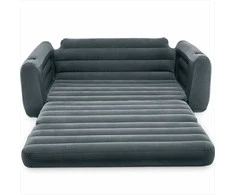 Intex Veliūrinė pripučiama sofa-lova 2-in-1, su elektrine pompa, patogūs svetainės baldai, pilka sofa-lova