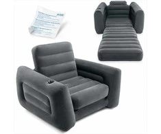 Intex Vienvietė pripučiama kėdė, patogus gultas su puodelio laikikliu, pilka PVC kėdė, skirta naudoti patalpose, sulankstoma pripučiama sofa
